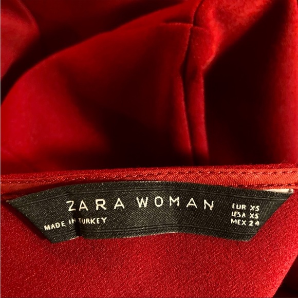 ZARA WOMAN Deep Red V-Neckline 3/4 Sleeve Bodycon Mini Dress XS - Picture 4 of 4
